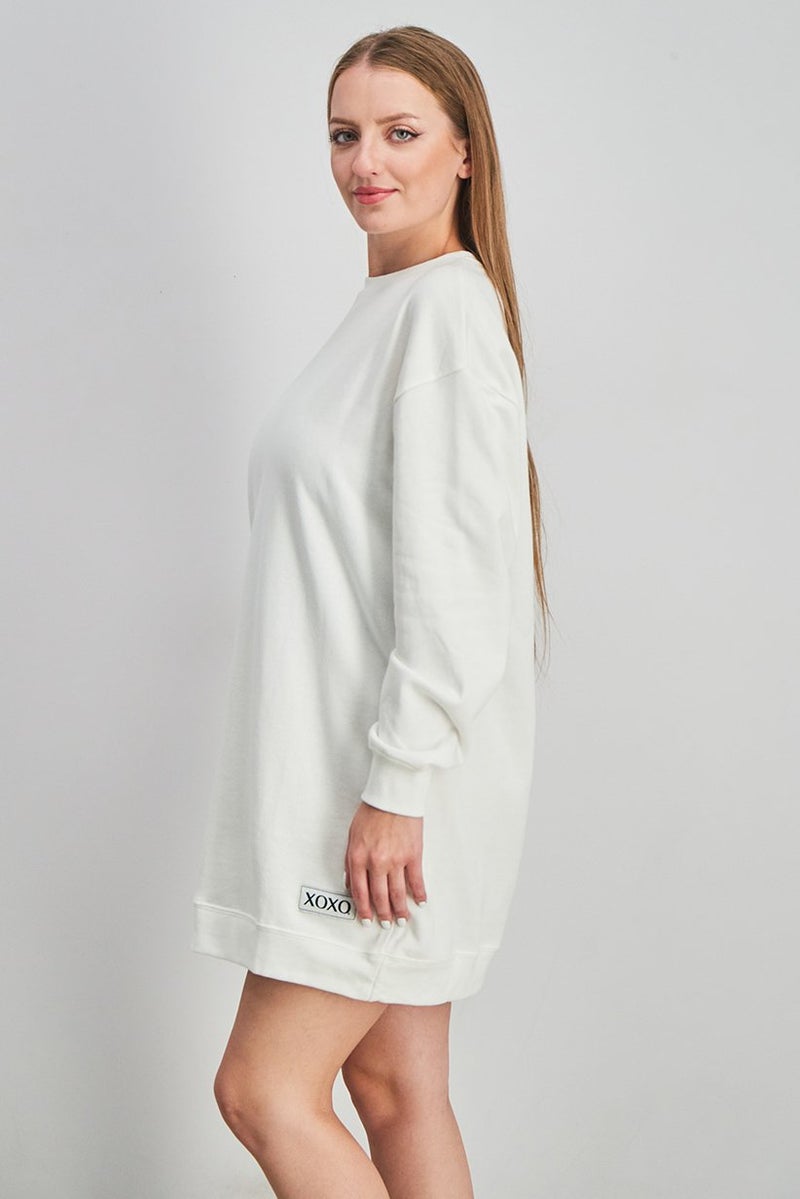 XOXO Women Solid Oversized Casual Sweater Dress, White - Image 4